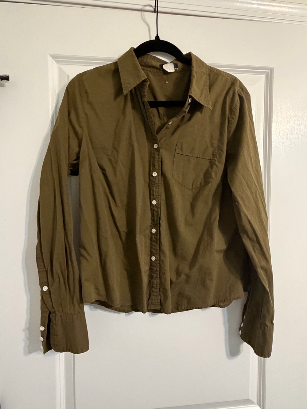 J. Crew Olive Button-Front Cotton Shirt